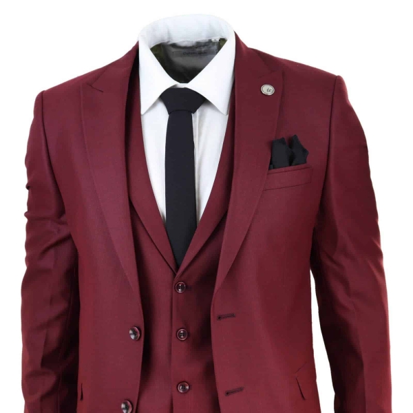 Mens Wine 3 Piece Suit