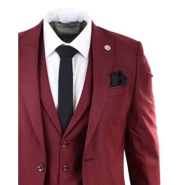 Mens Wine 3 Piece Suit