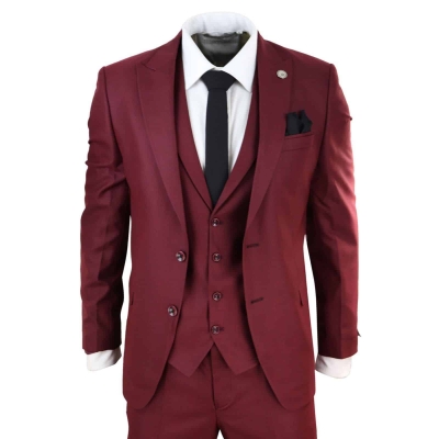 Mens Wine 3 Piece Suit