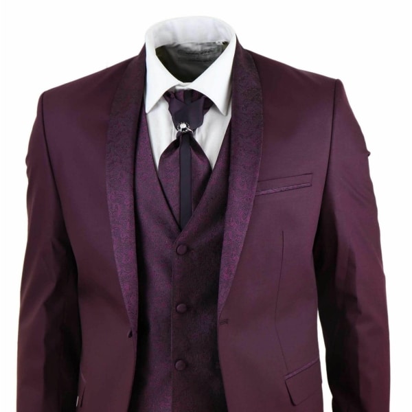 Mens Wine 4 Piece Shawl Lapel Suit