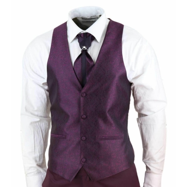 Mens Wine 4 Piece Shawl Lapel Suit