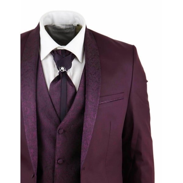 Mens Wine 4 Piece Shawl Lapel Suit