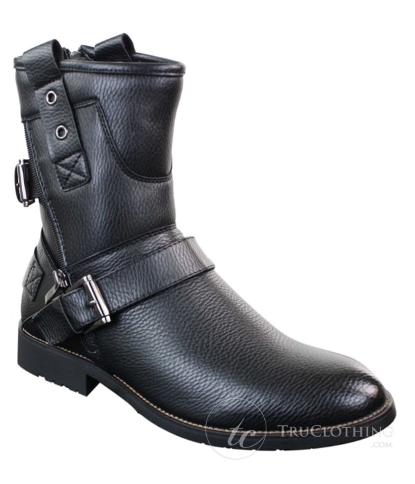 Mens Zip Punk Rock Goth Emo Ankle Boots Brown Black Leather Buckle