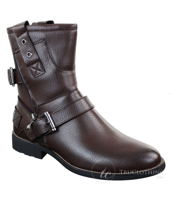 Mens Zip Punk Rock Goth Emo Ankle Boots Brown Black Leather Buckle