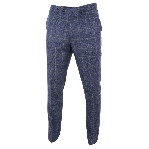 Mens Blue Check Vintage Trousers - Cavani Miles