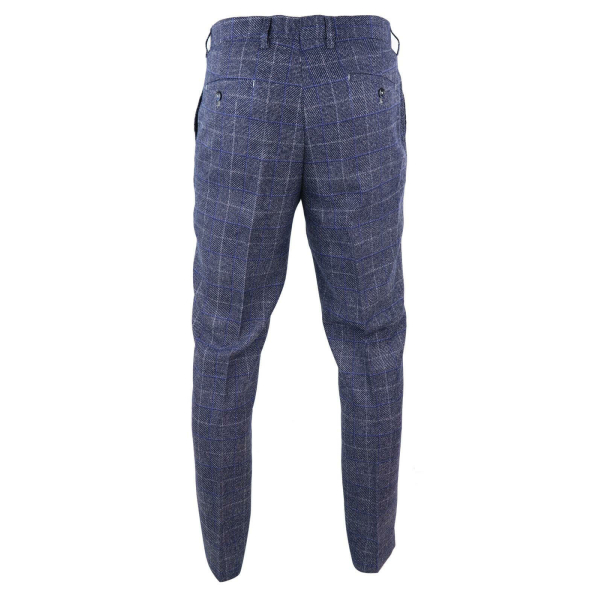 Mens Blue Check Vintage Trousers - Cavani Miles