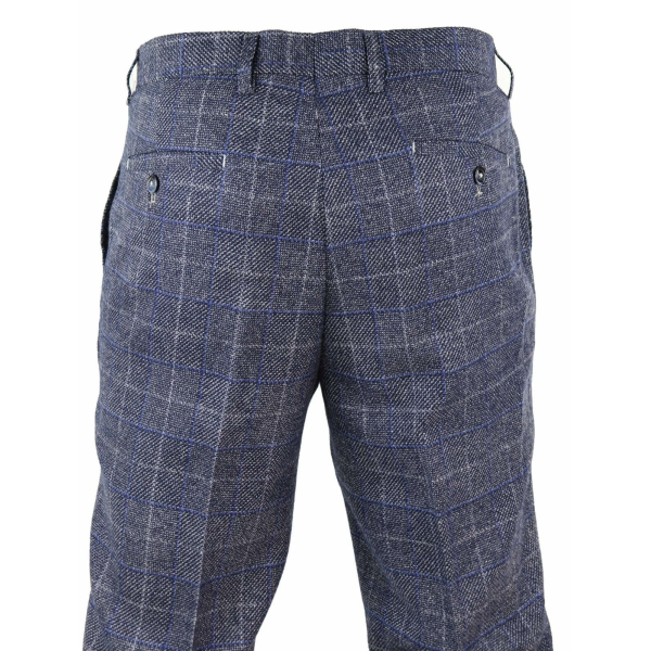 Mens Blue Check Vintage Trousers - Cavani Miles