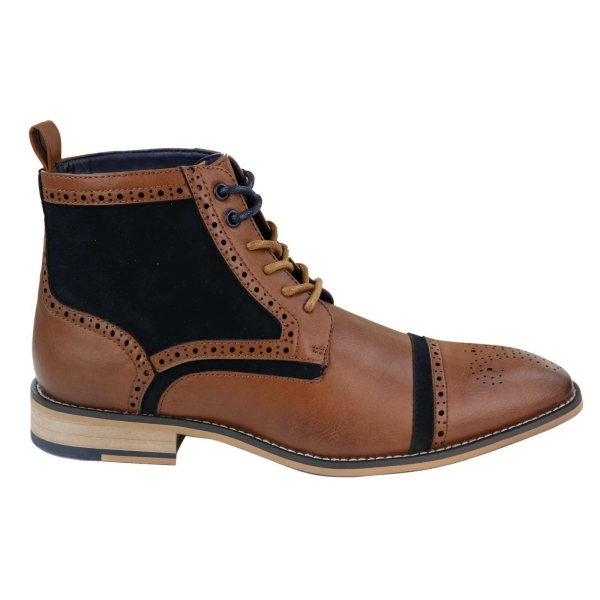 Mens Tan/Navy Leather & Velvet Akle Boots