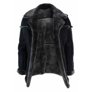 Infinity Ozzy Mens Double Breasted Real Sherling Navy Captain Sheepskin Jacket Belted Grey Black