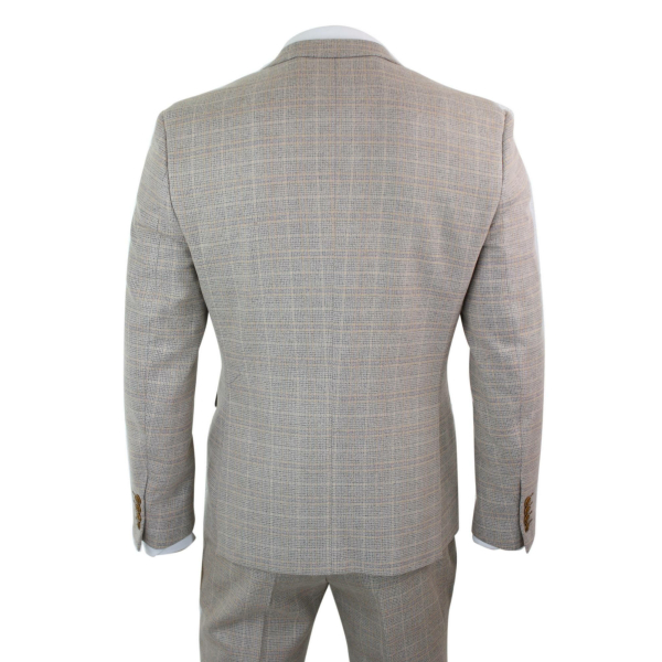 Paul Andrew Holland - Mens Check Tweed Beige Brown 3 Piece Suit Wedding Prom Vintage Retro Classic