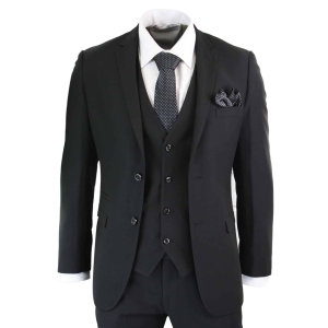 Paul Andrew Parker – Mens 3 Piece Black Tailored Fit Complete Suit Classic Door Man Mourning Funeral