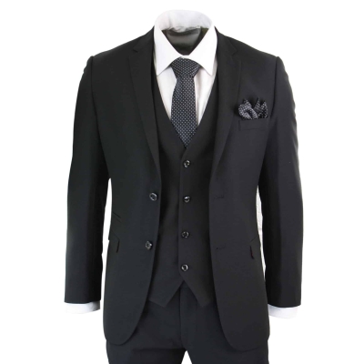 Paul Andrew Parker - Mens 3 Piece Black Tailored Fit Complete Suit Classic Door Man Mourning Funeral