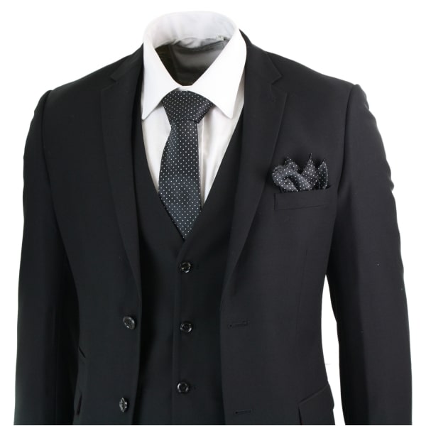 Paul Andrew Parker - Mens 3 Piece Black Tailored Fit Complete Suit Classic Door Man Mourning Funeral