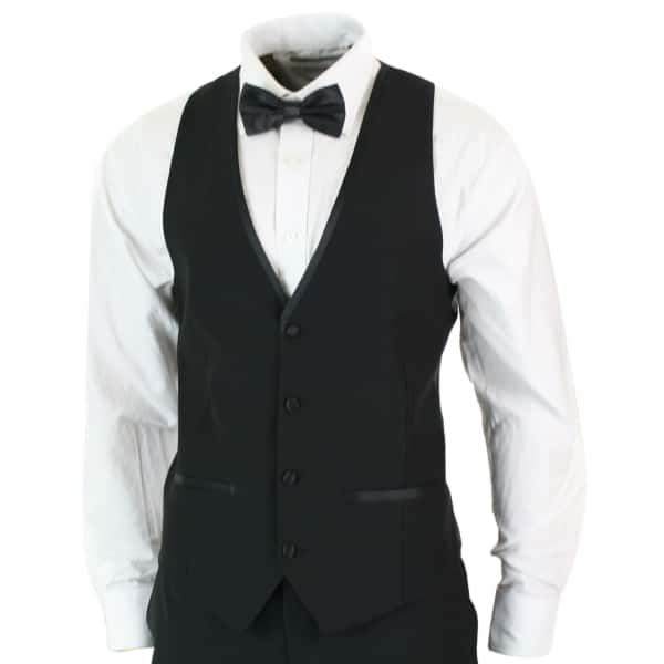 Paul Andrew Regent Black - Mens 3 Piece Black Classic Satin Tuxedo Dinner Suit Tailored Fit Wedding Prom