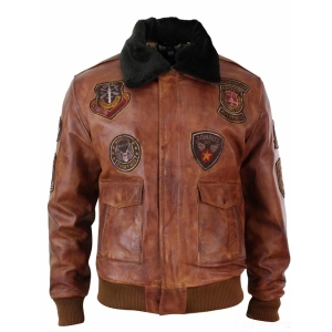 Mens Aviator Flying Pilot Bomber Jacket Vintage Tan Removable Black Fur Collar-Nevada Timber