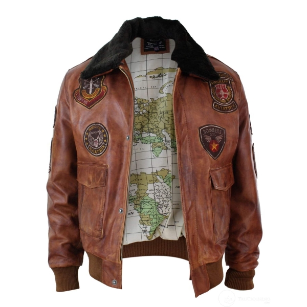 Mens Aviator Flying Pilot Bomber Jacket Vintage Tan Removable Black Fur Collar-Nevada Timber