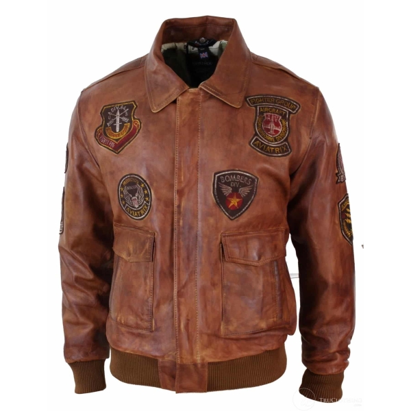 Mens Aviator Flying Pilot Bomber Jacket Vintage Tan Removable Black Fur Collar-Nevada Timber