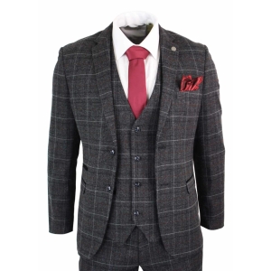 Paul Andrew Harvey – Mens Charcoal Grey Black 3 Piece Tweed Suit Wine Vintage Retro Peaky Blinders