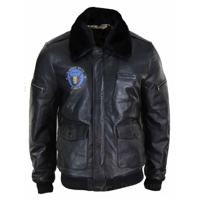 Mens Classic Real Leather Bomber Jacket