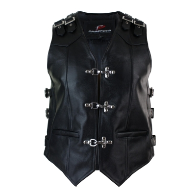 Mens Real Hide Leather Biker Motorcycle Waistcoat Vest Buckle Belted Hook