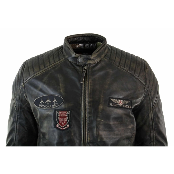 Real Leather Washed Biker Airforce Jacket Distressed Casual Fit Retro Vintage for Men