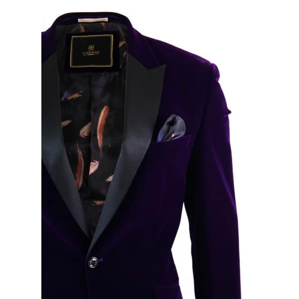 Cavani Rosa - Mens Soft Velvet Black Navy 1 Button Dinner Jacket Tuxedo Blazer Smart Casual Fit-Purple