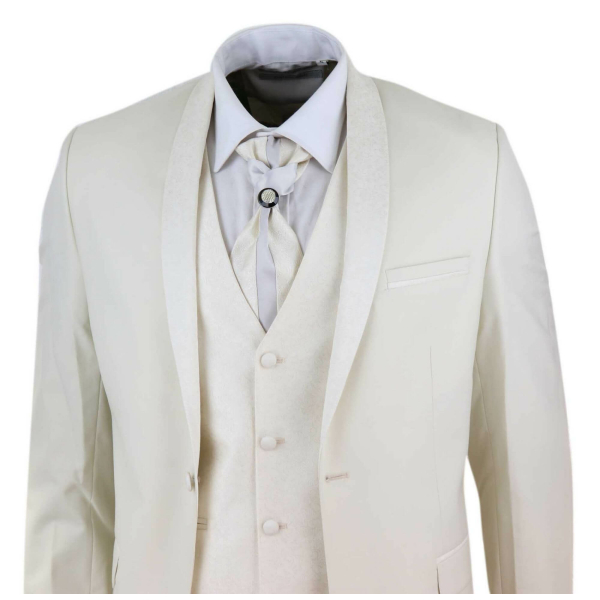 Mens 4 Piece Shawl Lapel Suit - Cream