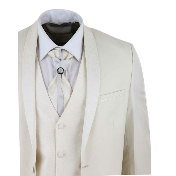 Mens 4 Piece Shawl Lapel Suit - Cream