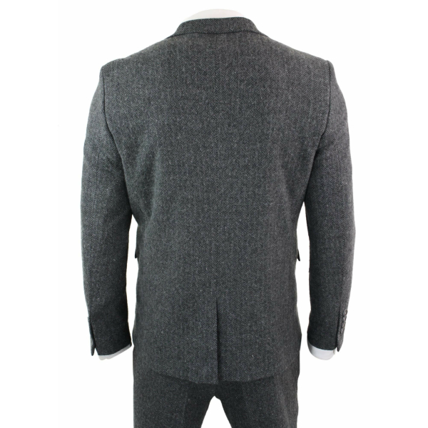 Men's Charcoal Grey 3 Piece Tweed Herringbone Suit - STZ11