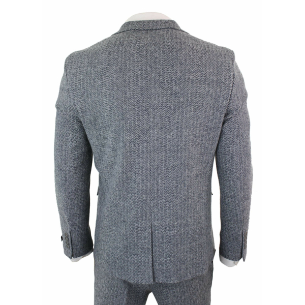 Men's Light Grey 3 Piece Tweed Herringbone Suit - STZ11