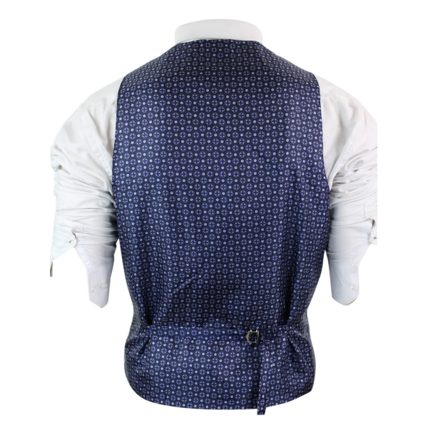 Mens Blue Waistcoat Tweed Herringbone Wool Peaky Blinders Vintage Retro