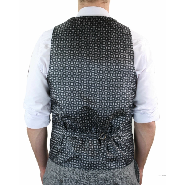 Mens Charcoal Waistcoat Tweed Herringbone Wool Peaky Blinders Vintage Retro