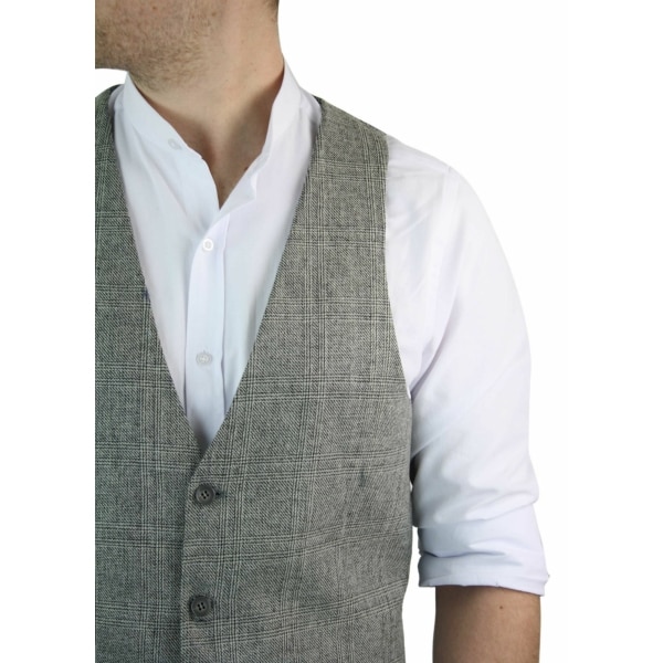 Mens Waistcoat Wool Check Herringbone Tweed Brown Black Classic Vintage Fit