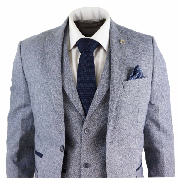 Men's Light Blue Vintage Tweed 3 Piece Suit - STZ13