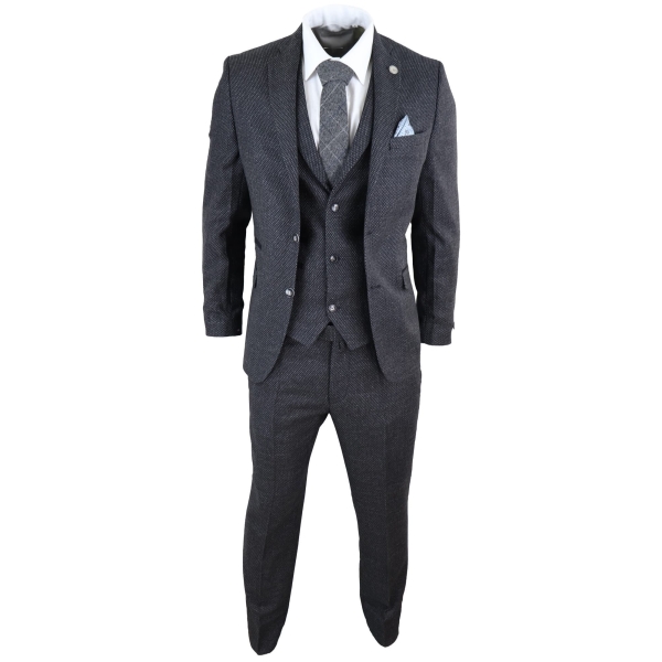 Men's Black Tweed 3 Piece Vintage Suit - STZ14