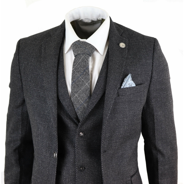 Men's Black Tweed 3 Piece Vintage Suit - STZ14