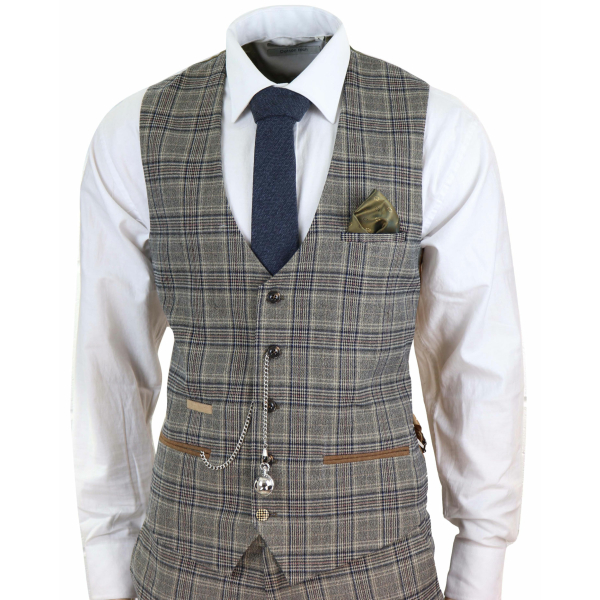 Mens Grey Сheckered 3 Piece Suit