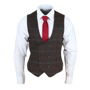 Cavani Tommy – Men’s Brown Herringbone Tweed Check Waistcoat