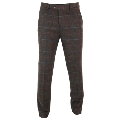 Cavani Tommy - Mens Herringbone Tweed Check Classic Vintage Trousers