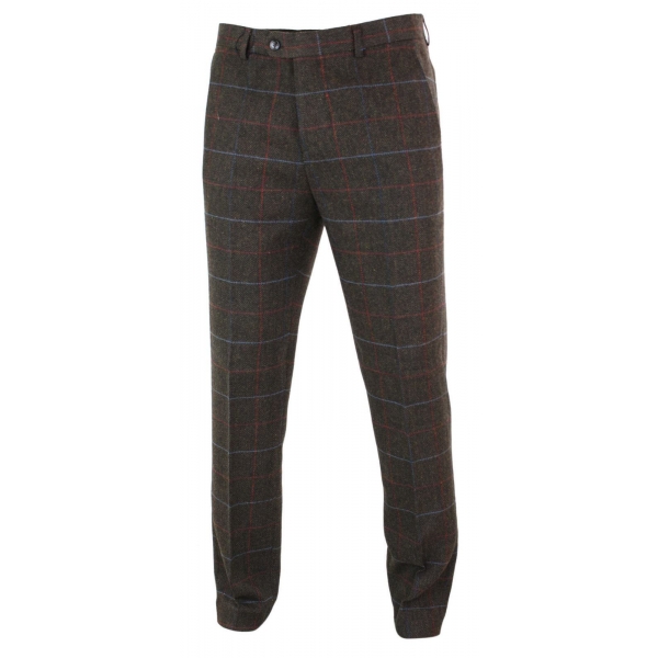 Cavani Tommy - Mens Herringbone Tweed Check Classic Vintage Trousers