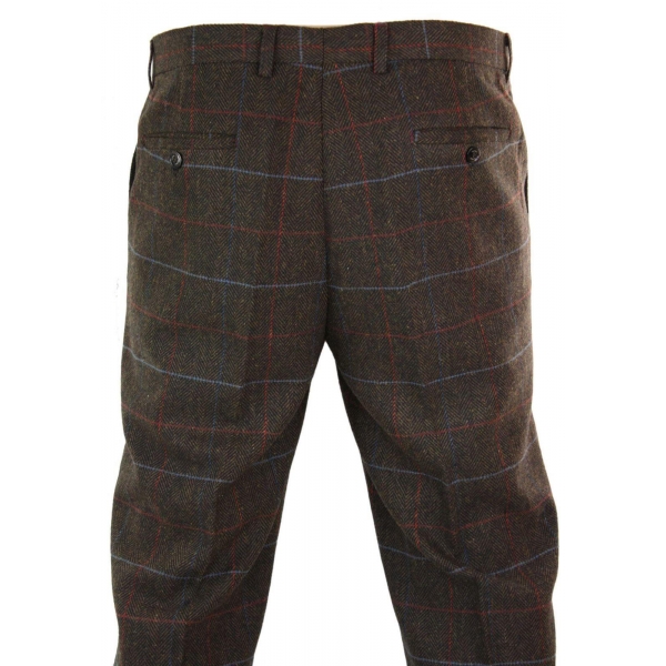 Cavani Tommy - Mens Herringbone Tweed Check Classic Vintage Trousers