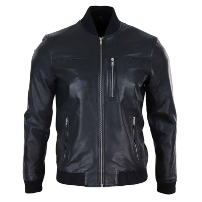 Mens Black Leather Bomber Jacket