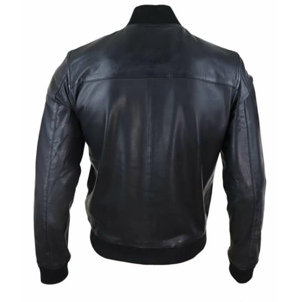 Mens Black Leather Bomber Jacket