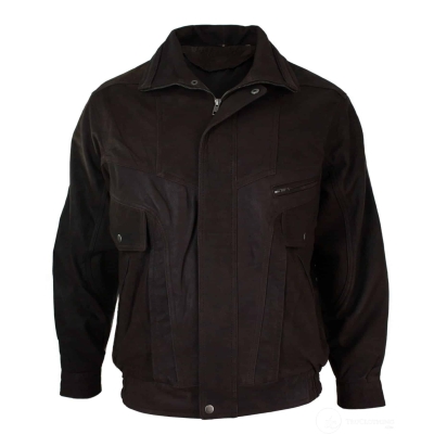 Mens Classic Bomber Black Nubuck Washed Brown Real Leather Jacket-Brown