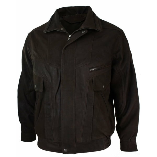 Mens Classic Bomber Black Nubuck Washed Brown Real Leather Jacket-Brown