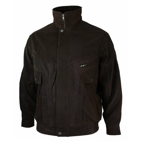 Mens Classic Bomber Black Nubuck Washed Brown Real Leather Jacket-Brown