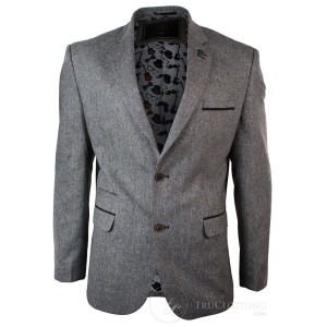 Mens Light Brown Herringbone Tweed Vintage Slim Fit Blazer Smart Casual Jacket