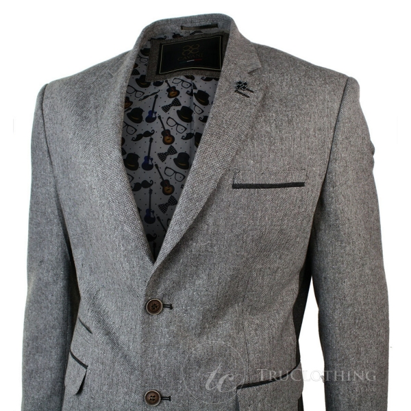 Mens Light Brown Herringbone Tweed Vintage Slim Fit Blazer Smart Casual Jacket