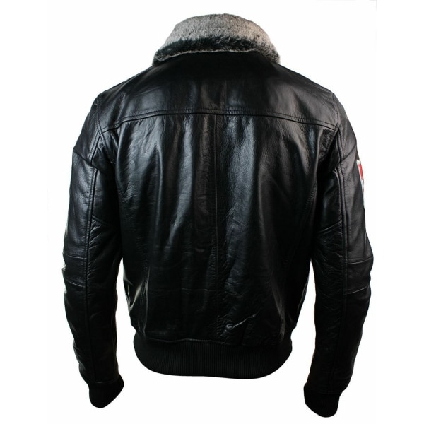 Mens Real Leather US Aviator Air Force Pilot Flying Bomber Jacket Black Fur Collar-Black