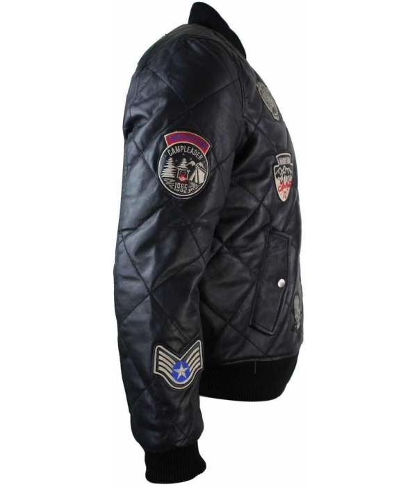 Mens Real Lether Quilted Puffer Varsity Baseball Bomber Letterman Jacket Badge